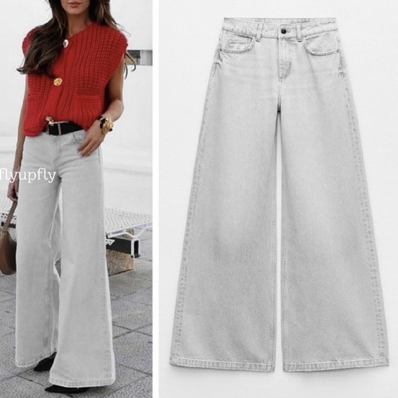 ZARA mid rise palazzo wide jeans grey - Picture 10 of 16
